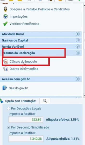 CALCULO DO IMPOSTO RECEITA FEDERAL