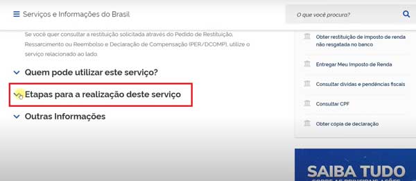 ETAPAS PARA A REALIZACAO DESTE SERVICO RESTITUICAO DO IMPOSTO DE RENDA