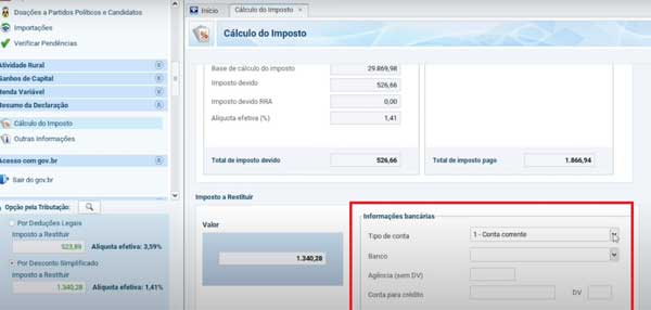 INFORMACOES BANCARIAS CALCULO DO IMPOSTO RECEITA FEDERAL