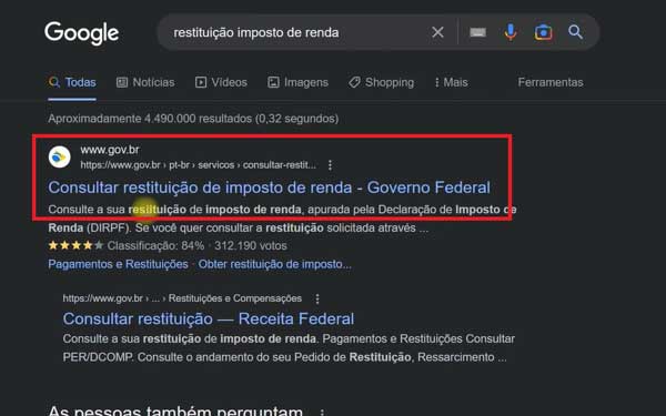 SITE GOVBR RESTITUICAO DO IMPOSTO DE RENDA