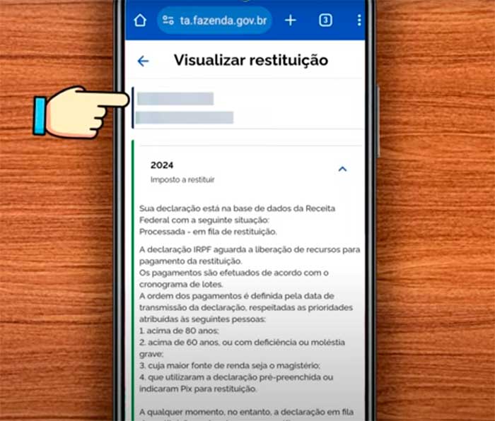 Visualizar restituição de imposto de renda (DIRPF)
