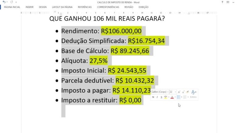 Como imposto de renda é calculado?